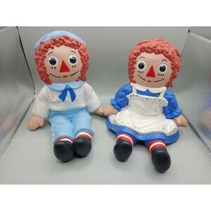 VTG  Raggedy Ann & Andy Bobbs Merrill Co. 1974 Ceramic Bookends, Shelf Sitters